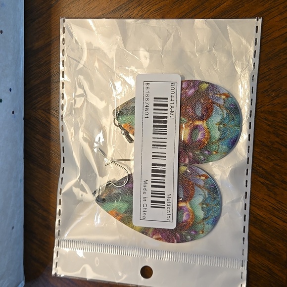 Mask Peacock Feather Artificial Leather Earrings Carnival Mardi Gras Earrings - Picture 8 of 8